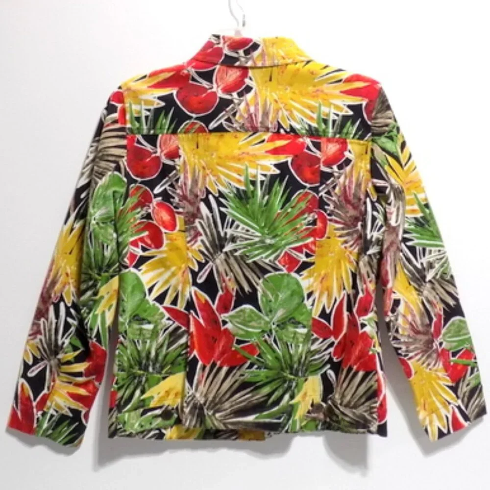 Additions By Chico's Red, Green & Yellow Tropical Print Jacket - Size:1 (Medium) - Picture 2 of 10